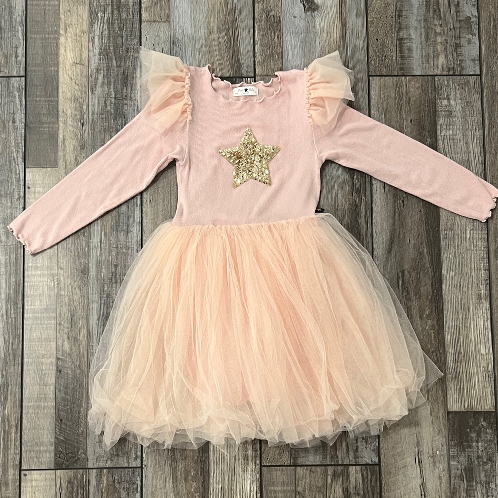 Petite Hailey Pink Tulle Dress with Gold Star